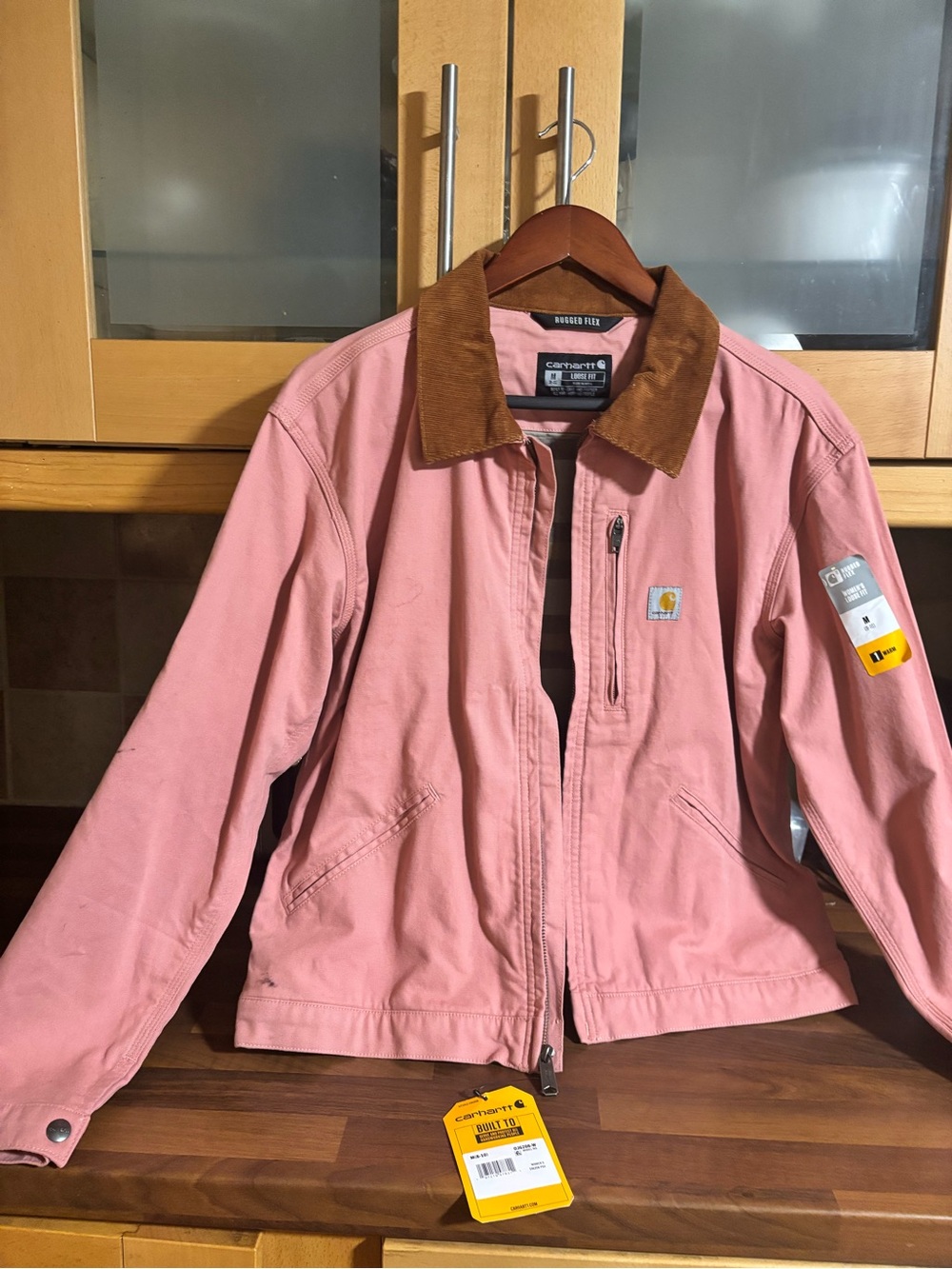 Carhartt women’s Pink Work Jacket with Brown Corduroy Collar